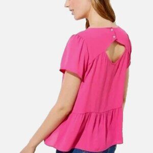 💖LOFT Women's Bright Pink Top w/ Cut Out Design on Back - Size Small